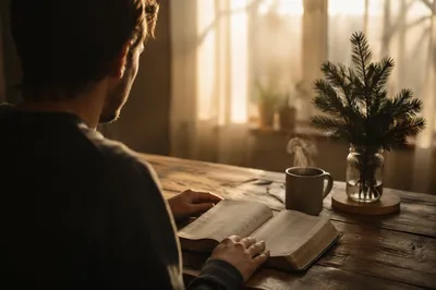 Man Reading Bible in Morning Light