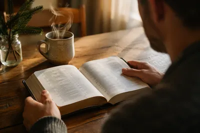 Man Reading Bible in Morning Light
