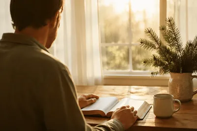 Man Reading Bible in Morning Light