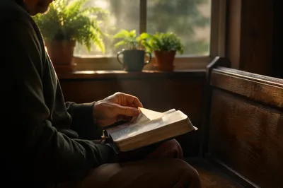 Man Reading Bible in Morning Light