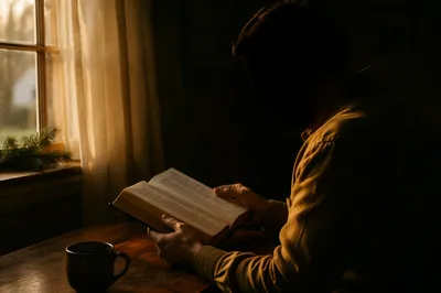 Man Reading Bible in Morning Light