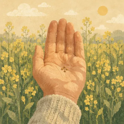 Mustard Seeds Resting in an Open Palm