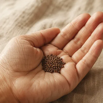Mustard Seeds Resting in Open Palm