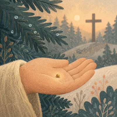 Mustard Seed in Open Palm by Evergreens