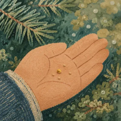Mustard Seed in Palm with Evergreen Light
