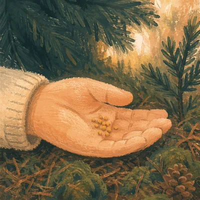 Mustard Seeds in Palm by Evergreen Forest