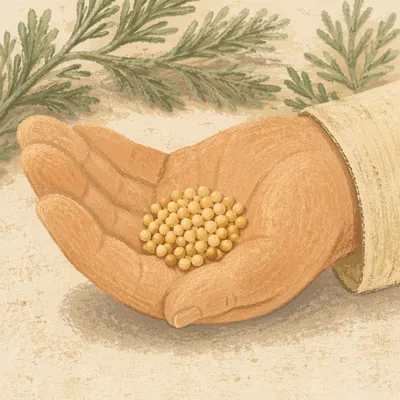 Mustard Seeds Resting in Open Palm