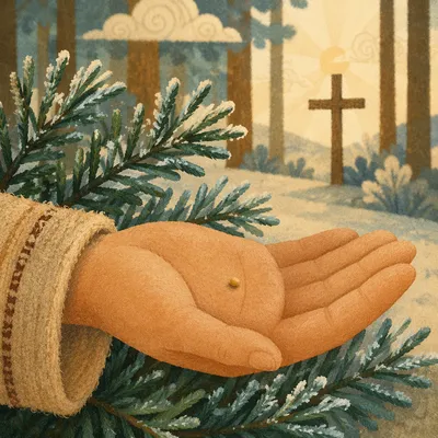 Mustard Seed in Frosted Evergreen Palm