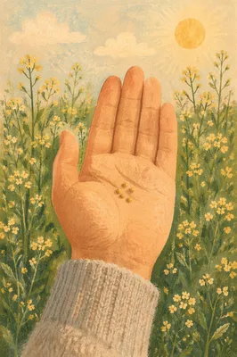 Mustard Seeds Resting in Open Palm