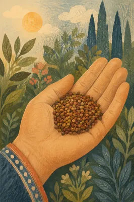 Mustard Seeds Resting in Open Palm