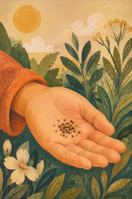 Mustard Seeds Resting in Open Palm