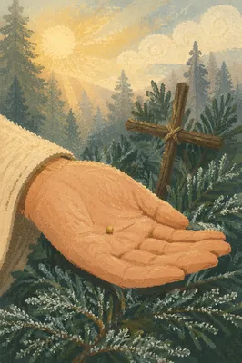 Mustard Seed in Frosted Evergreen Palm