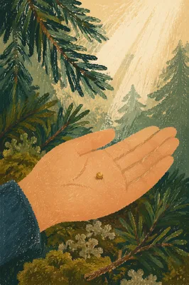 Mustard Seed in Palm on Evergreen Moss