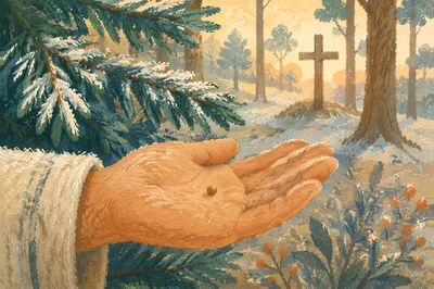 Mustard Seed in Frosted Evergreen Palm