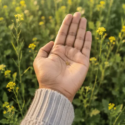 Mustard Seeds Resting in Open Palm