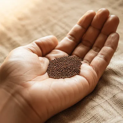Mustard Seeds Resting in Open Palm