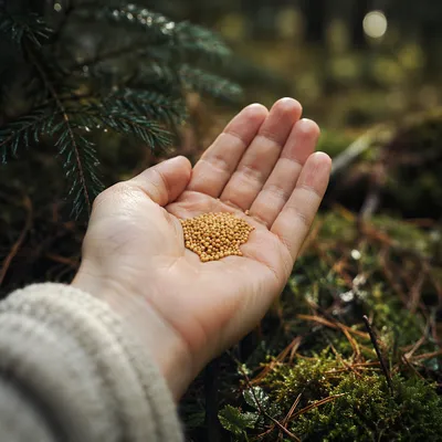 Mustard Seeds Resting in Open Palm