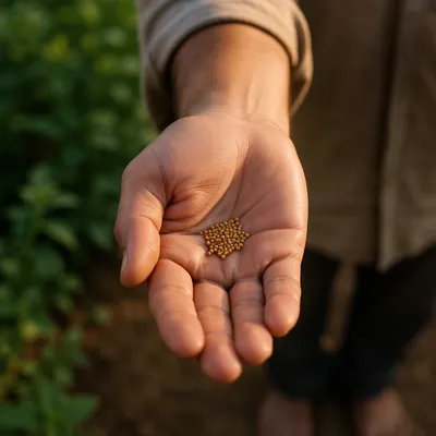 Mustard Seeds Resting in Open Palm