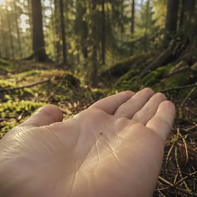 Mustard Seed in Palm by Evergreen Forest