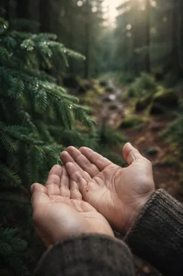 Mustard Seed Held on Evergreen Forest Path