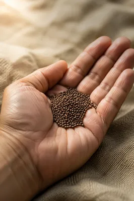 Mustard Seeds Resting in Open Palm