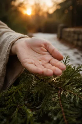Mustard Seed in Open Palm Evergreen Morning