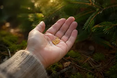 Mustard Seeds in Palm by Evergreen Forest