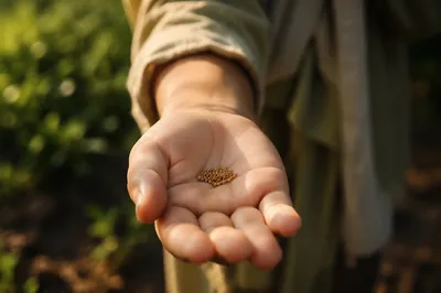 Mustard Seeds Resting in Open Palm