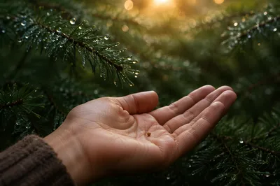 Mustard Seed in Hand with Evergreen Hope
