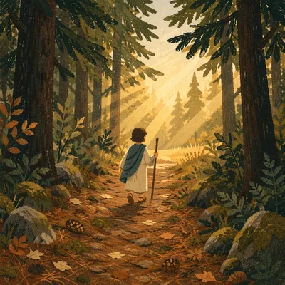 Narrow Evergreen Path Toward Golden Light