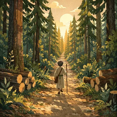 Narrow Evergreen Forest Path Toward Light