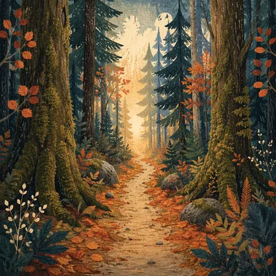Narrow Forest Path Toward Morning Light
