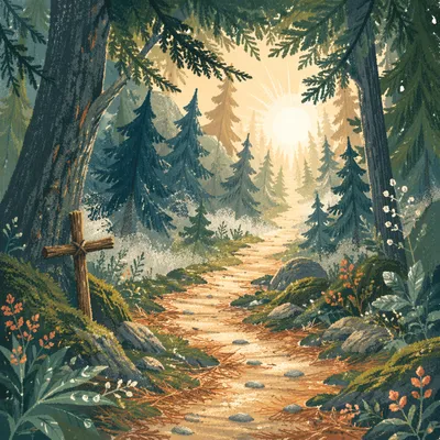 Narrow Forest Path Toward Morning Light
