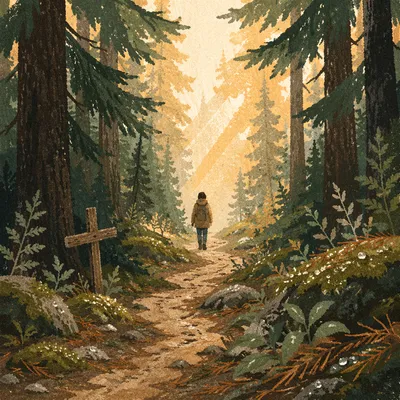 Narrow Forest Path Toward Morning Light