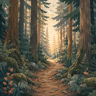 Narrow Forest Path Toward Morning Light