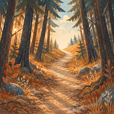 Narrow Forest Path Toward Glowing Light