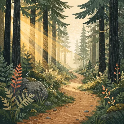Hopeful Forest Path Toward Morning Light