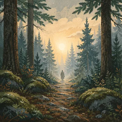 Narrow Forest Path Toward Morning Light