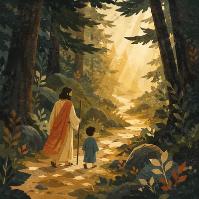 Narrow Evergreen Path Toward Golden Light