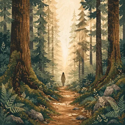 Narrow Forest Path Toward Morning Light