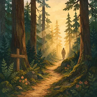 Narrow Forest Path Toward Golden Light