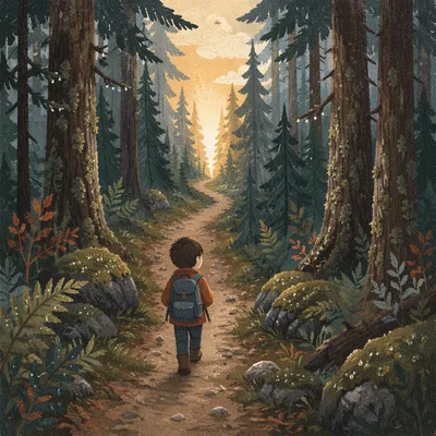 Narrow Evergreen Path Toward Morning Light