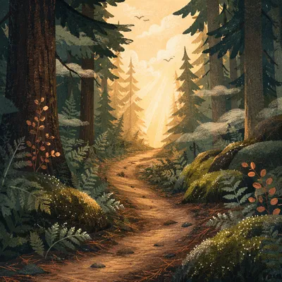 Narrow Forest Path Toward Morning Light