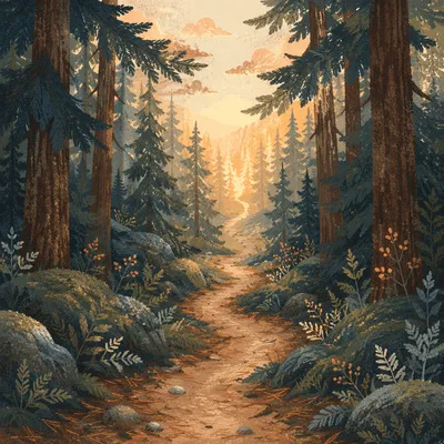 Narrow Forest Path Toward Golden Light
