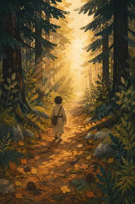 Narrow Evergreen Path Toward Golden Light