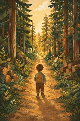 Narrow Evergreen Forest Path Toward Golden Light