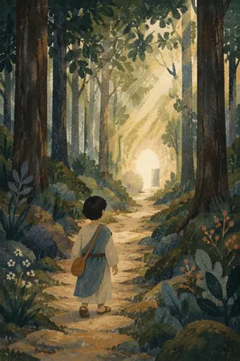 Narrow Evergreen Forest Path Toward Light