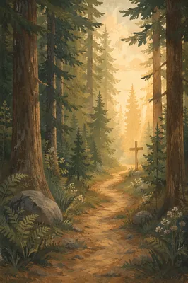 Narrow Forest Path Toward Morning Grace