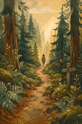 Narrow Evergreen Path Toward Morning Light
