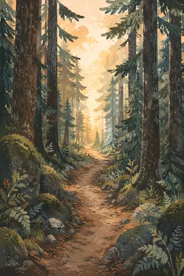 Narrow Forest Path Toward Morning Light